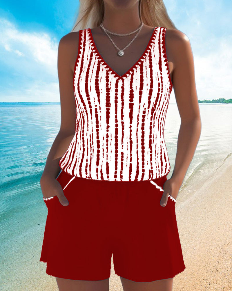 Bingxin | Casual Printed Two-Piece Swimsuit with V-Neck and Pockets