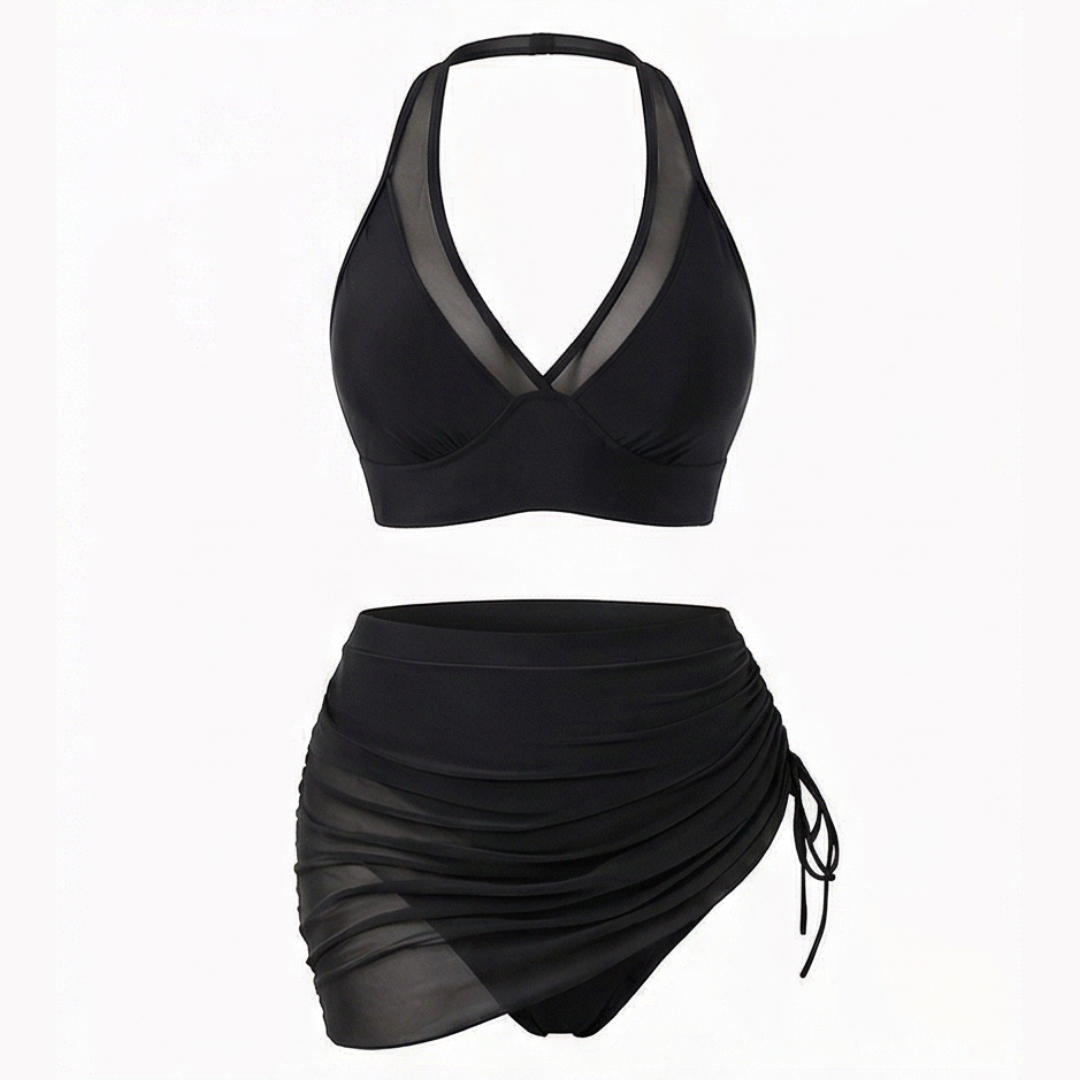 Uling | High-Waisted Mesh Bikini Set with Ruffled Skirt