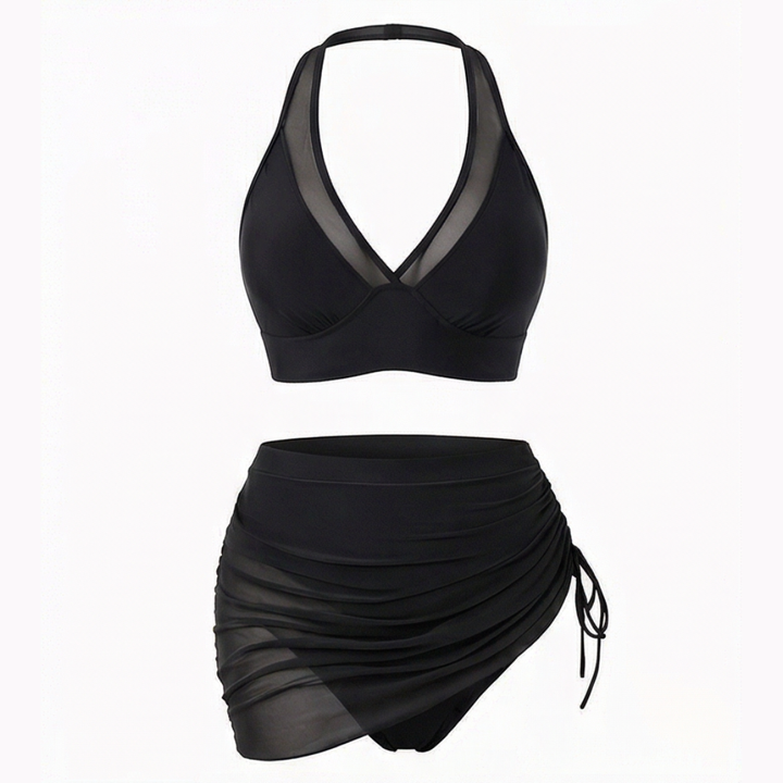 Uling | High-Waisted Mesh Bikini Set with Ruffled Skirt