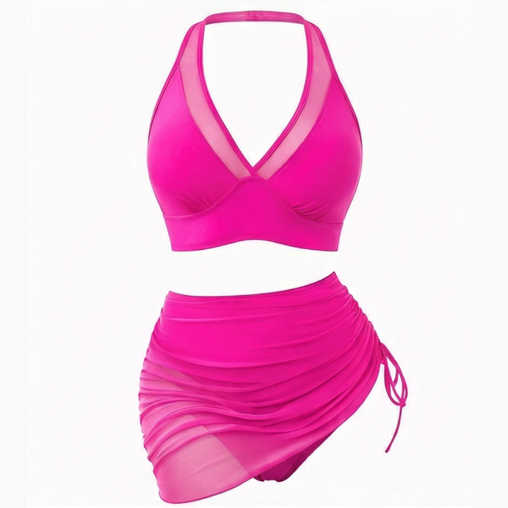 Uling | High-Waisted Mesh Bikini Set with Ruffled Skirt